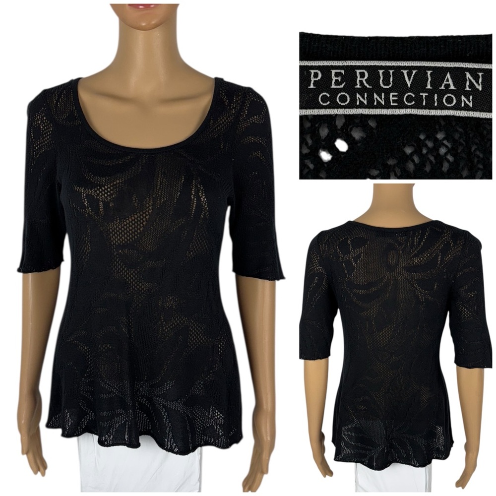 Peruvian Connection Womens Small Top Knit Open Knit Pima Cotton Short Sleeve